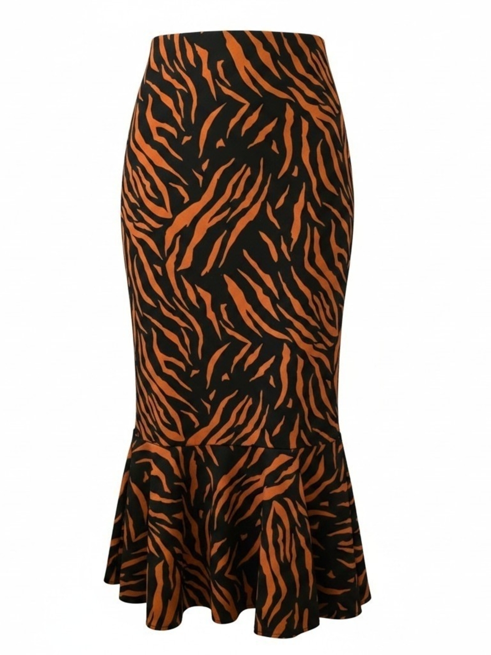 Messini Black and Orange Zebra-Print Pencil Skirt with Flounce Hem - M